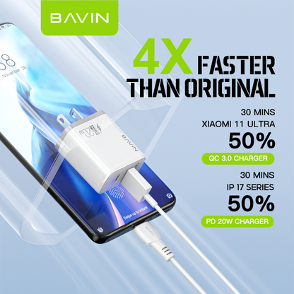 BAVIN PC828 / PC827 20W PD Fast Charging Charger Dual Type-C & USB Port Adapter for iPhone 17 Series