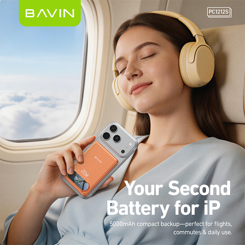 BAVIN PC1212 5000mAh 15W Fast Charging Magnetic Powerbank w/Smart TFT Display+Ultra Thin for iPhone 15-17