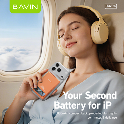 BAVIN PC1212 5000mAh 15W Fast Charging Magnetic Powerbank w/Smart TFT Display+Ultra Thin for iPhone 15-17