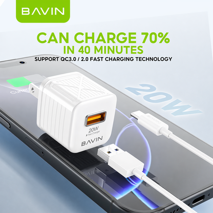 BAVIN PC967 PD 20W Mini Fast Charger Adapter w/ Intelligent Micro Chip for iPhone 16 & Android Phones