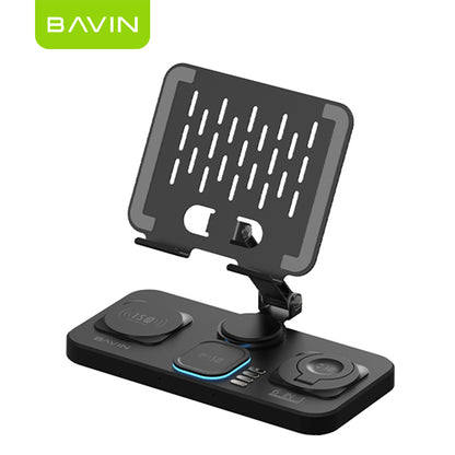 BAVIN D-S-PS87 6in1 Magnetic 15W Wireless Charging Stand w/ LED Light for Phone, Earbuds & Watch