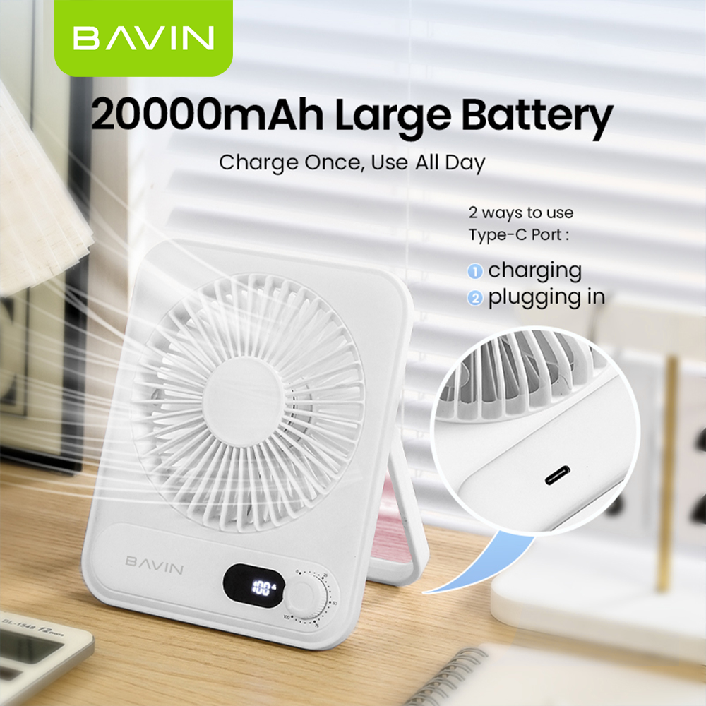 BAVIN BF006 Ultra-Thin Portable Mini Desktop Fan w/ 4-Speed Strong Wind for Office and Home