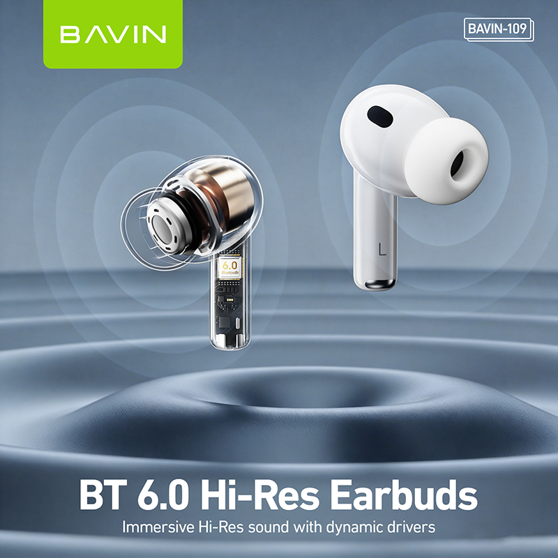 BAVIN BA109 Hi-Res Audio TWS Wireless Bluetooth 6.0 Earphones w/ Microphone & 30 Hours Playtime