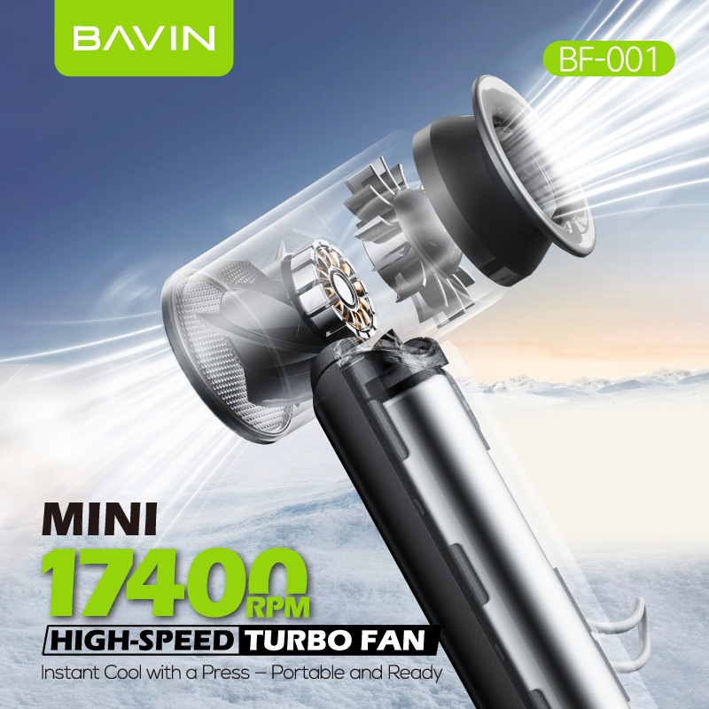 BAVIN BF-001 Portable Mini Turbo Jet Fan Rechargeable w/ Up to 5 Gears Powerful Wind Speeds