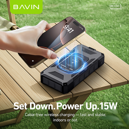 BAVIN Y-PC1197 20000mAh Solar Powerbank w/ 35W Type-C Fast Charging & 15W Wireless Charging w/ LED Flashlight & 3 Outputs