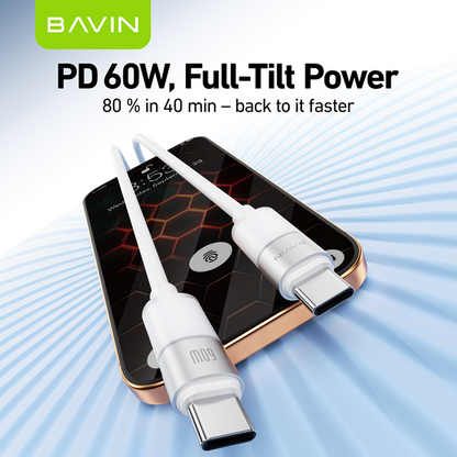 BAVIN CB402 60W/30W PD Fast Charging Liquid Silicone & Data Transfer Cable w/ 1m Type-C to Type-C / Type-C to iPhone