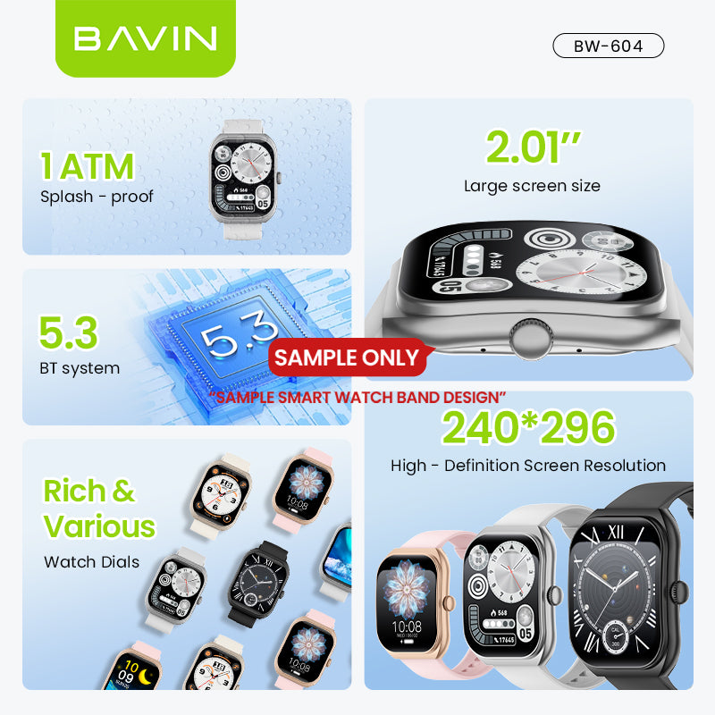 BAVIN BW604 Smart Watch 2.01" Display, Bluetooth Calling, Fitness & Sports Modes, Health Tracking Compatible for Smartphones