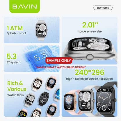 BAVIN BW604 Smart Watch 2.01" Display, Bluetooth Calling, Fitness & Sports Modes, Health Tracking Compatible for Smartphones