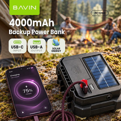 BAVIN PC1260 Solar Mini Portable Emergency Tool box w/4000mAh Powerbank+Work Light for Home, Camping