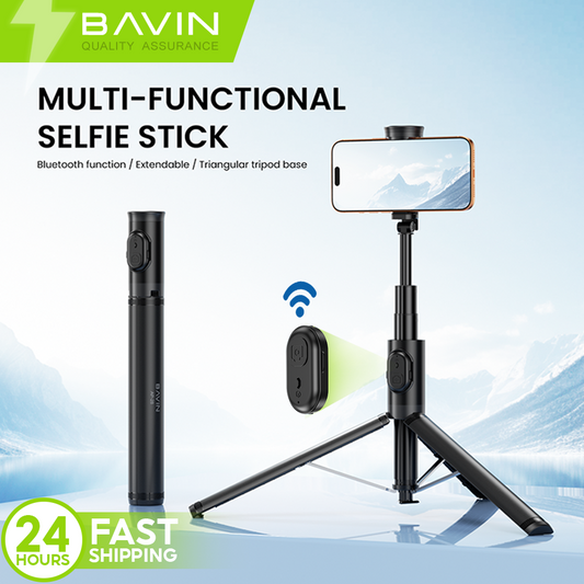 BAVIN P28 Multifunctional Bluetooth Selfie Stick w/ Wireless Remote, Adjustable Phone Stand, Portable Travel Tripod for Smartphones
