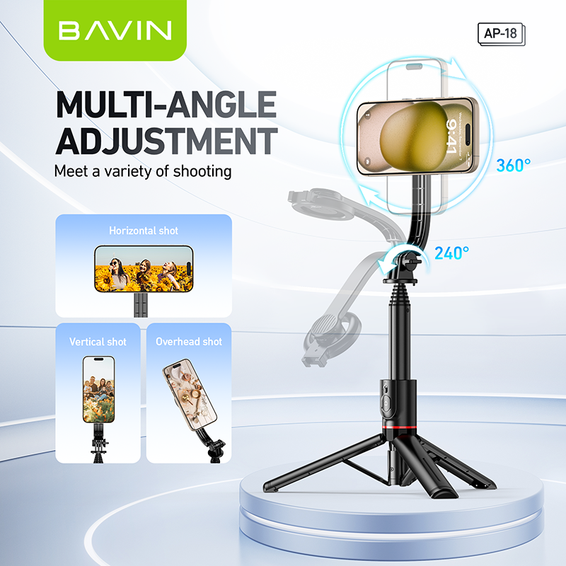 BAVIN P18 Magnetic Retractable Selfie Stick w/ Bluetooth Remote Extendable & Adjustable Tripod