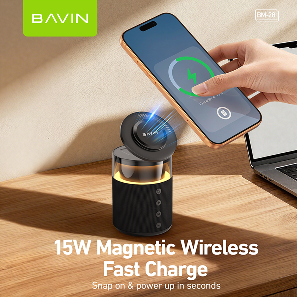 【Christmas Gift】BAVIN BM28 5in1 Multi-function Bluetooth Speaker w/15W Magnetic Wireless Fast Charging
