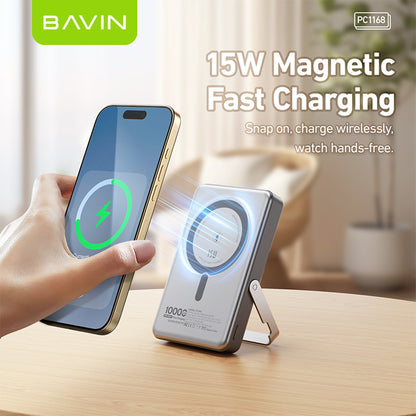BAVIN Y-PC1168 10000mAh 15W Magnetic Wireless Powerbank 22.5W w/ PD 20W Type-C Fast Charging & Stand for Smartphones