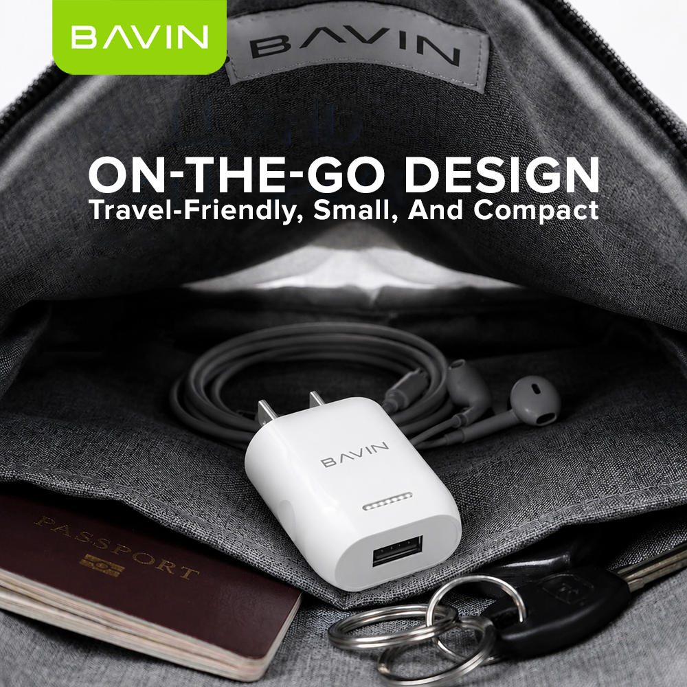 BAVIN PC752 Mini Wall Charger Overcharging Protection Quick Charge w/ USB Cable for Micro/iPhone/Type-C