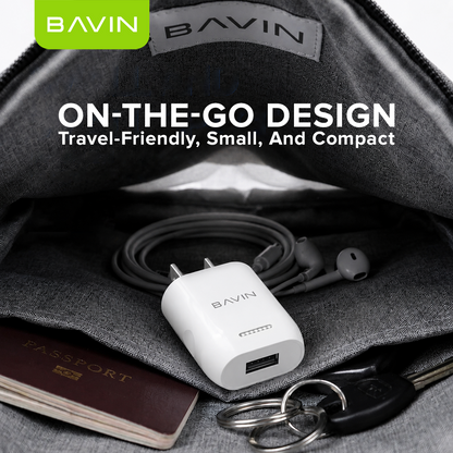 BAVIN PC752 Mini Wall Charger Overcharging Protection Quick Charge w/ USB Cable for Micro/iPhone/Type-C