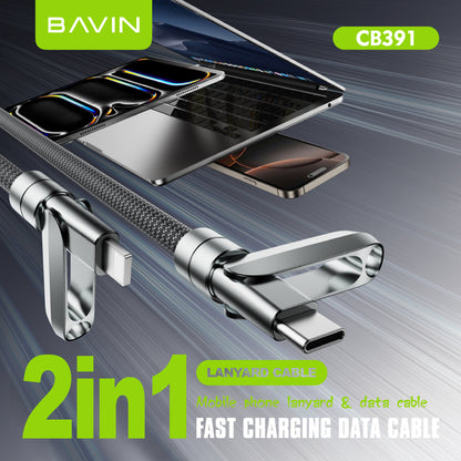 BAVIN U-CB391 2-in-1 30W PD Portable Fast Charging & Data Transmission Cable 1.2M Lanyard Type-C to iPhone / Type-C to Type-C