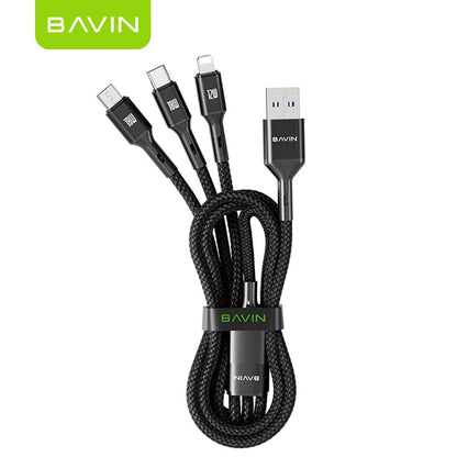 BAVIN CB365 3-in-1 Fast Charging Cable Nylon Braided 3A 480Mbps Data Transfer for Type-C/Micro/iPhone