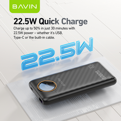 BAVIN Y-PC1152 10000mAh Fast Charging Powerbank 22.5W w/ LED Display & Built-in Dual Cables Type-C / iPhone