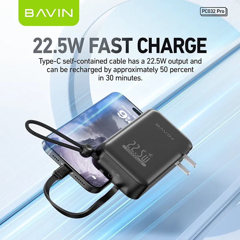 [CCC] BAVIN PC032 Pro 10000mAh/ PC1103 20000mAh 2-in-1 22.5W Fast Charging Powerbank w/ Dual Cables & Foldable AC Plug