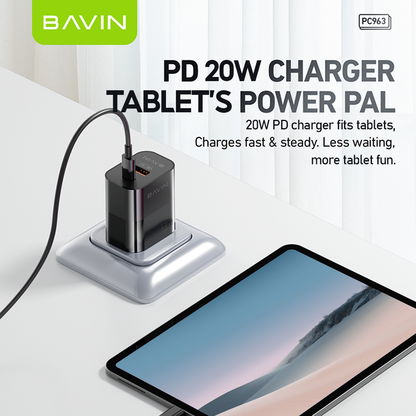 BAVIN C-PC963-PD Fast Charger w/ Dual Type-C & USB QC3.0
