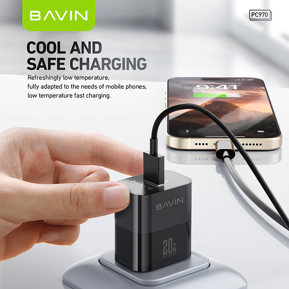 BAVIN PC970 QC3.0 20W Fast Charging Wall Charger High-Speed Power Adapter for Micro / iPhone / Type-C