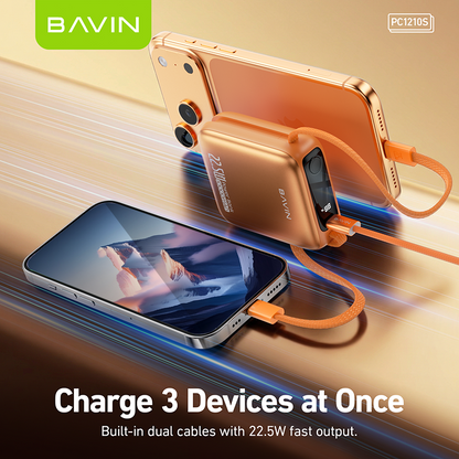 BAVIN PC1210S 2in1 10000mAh 22.5W Fast Charging Mini Powerbank Built-in Dual Cable Compact & Portable