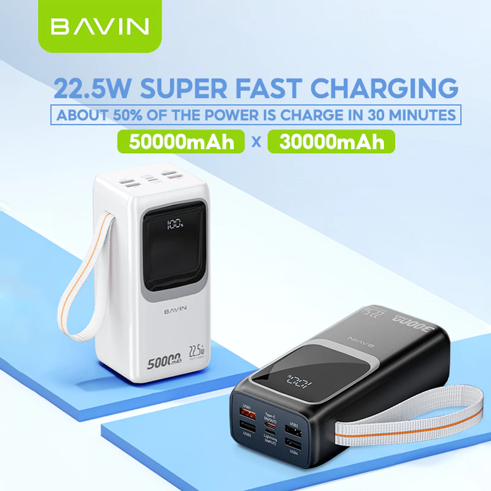 BAVIN PC1032 50000mAh / PC1031 30000mAh 22.5W PD Fast Charging Power bank Built-in Cable LED Display