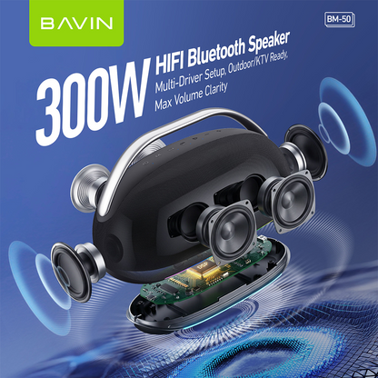 BAVIN BM50 300W Portable Bluetooth Powerhouse Speaker + 30000mAh Powerbank Function w/Dual Mic & LED