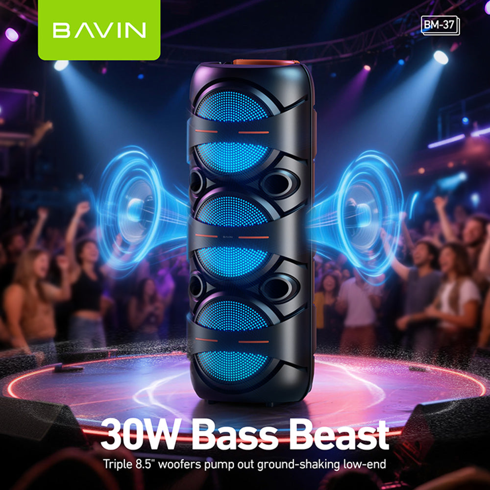 BAVIN BM37 Party Karaoke Wireless Bluetooth Speaker with RGB Light 30W Powerful Sound w/ Mic