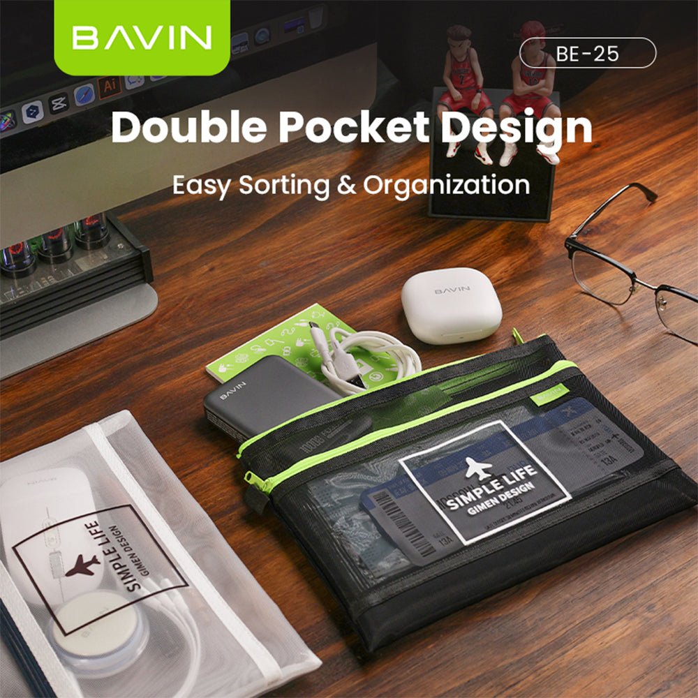BAVIN BE25 Multi-functional Portable Transparent Double-Layer Nylon Mesh Storage Pouch Bag w/ Zipper