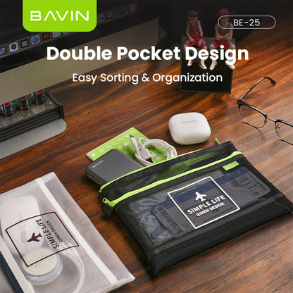 BAVIN BE25 Multi-functional Portable Transparent Double-Layer Nylon Mesh Storage Pouch Bag w/ Zipper