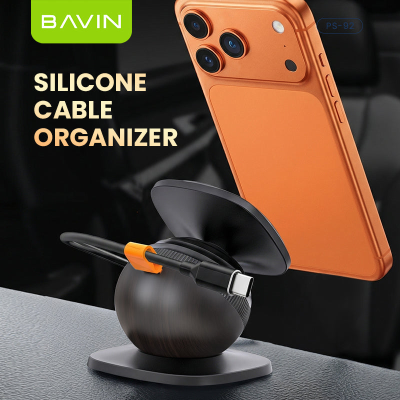 BAVIN PS92 2in1 360°Rotating Magnetic Phone Holder w/ Retractable Rod Adjustment, Strong Magnet & Silicone Cable Organizer