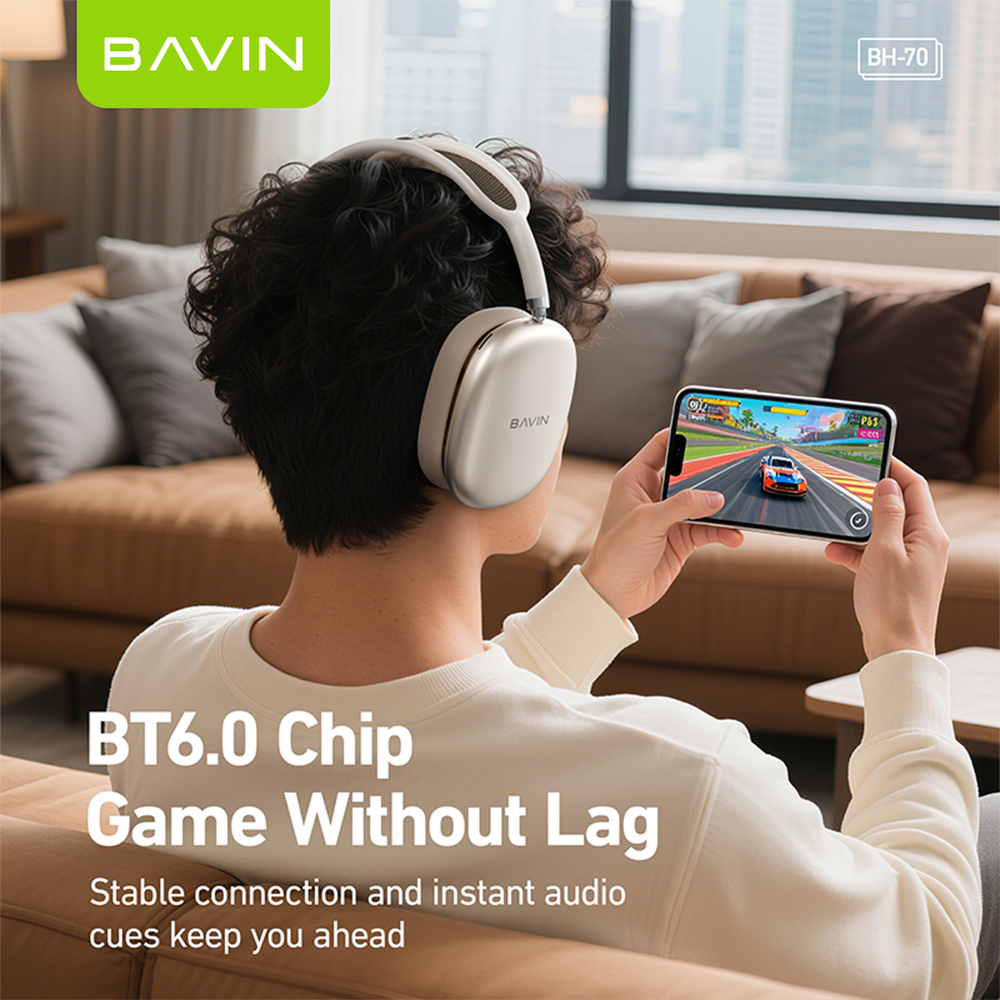 BAVIN HB-BH70 Wireless Bluetooth 6.0 Headphones |40mm Hi-Res Headset w/ Magnetic removable Earpads
