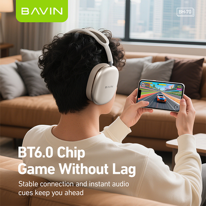 BAVIN HB-BH70 Wireless Bluetooth 6.0 Headphones |40mm Hi-Res Headset w/ Magnetic removable Earpads