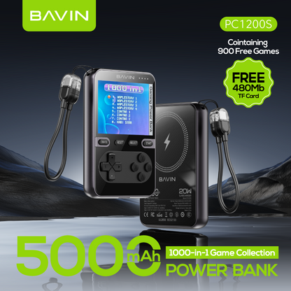 BAVIN Y-PC1200 5000mAh Mini Portable Retro Game Console Powerbank Magnetic Wireless w/ Dual Type-C Cable + Memory Card