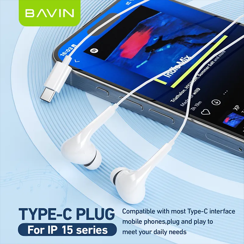 BAVIN HX869 Hi Res Audio Music Wired Earphone Stereo Sounds Widely Compatible for  Type C 3.5mm iPhone