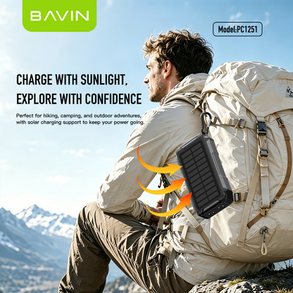 BAVIN PC1251 30000mAh Solar Power Bank PD 22.5W Fast+15W Wireless Charge w/ Cables, LED Light, 3 Output