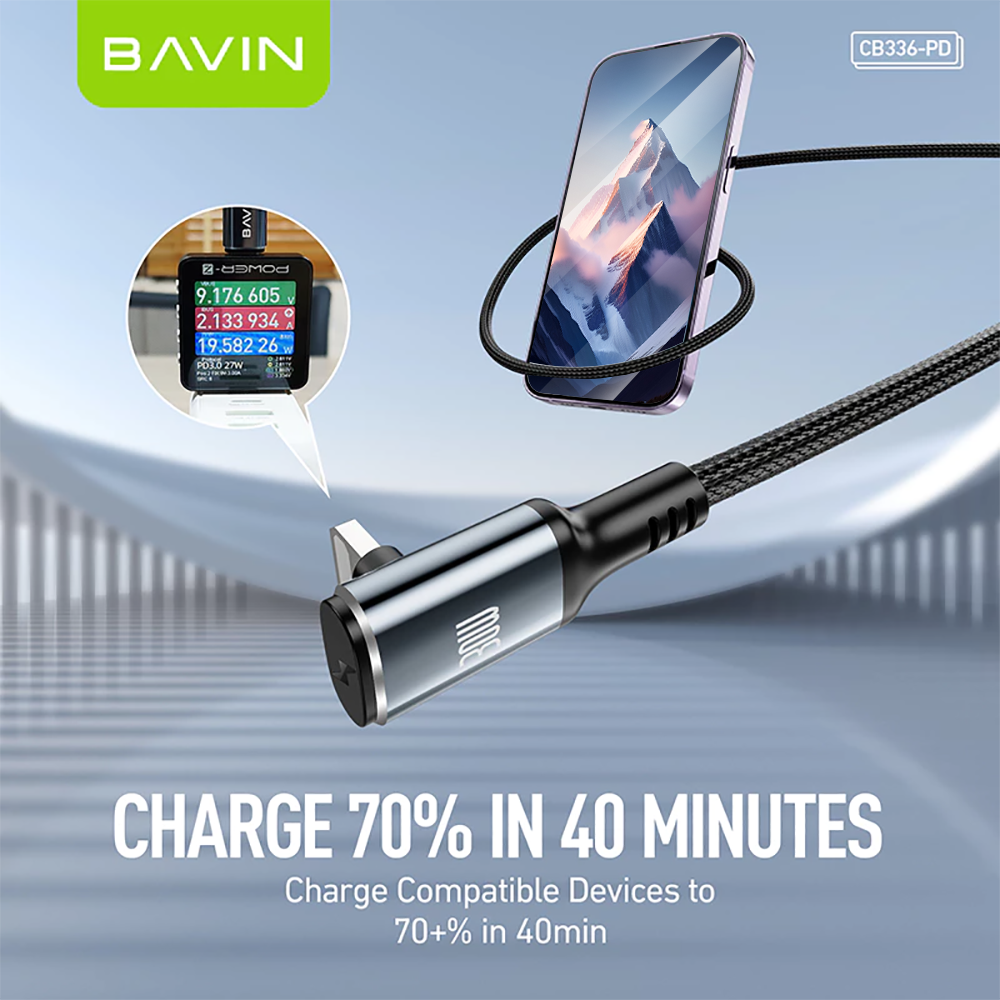 BAVIN U-CB336 60W/30W PD Fast Charging 90° Right-Angle USB-C Gaming Cable for Smartphones (Supports 17 Series)