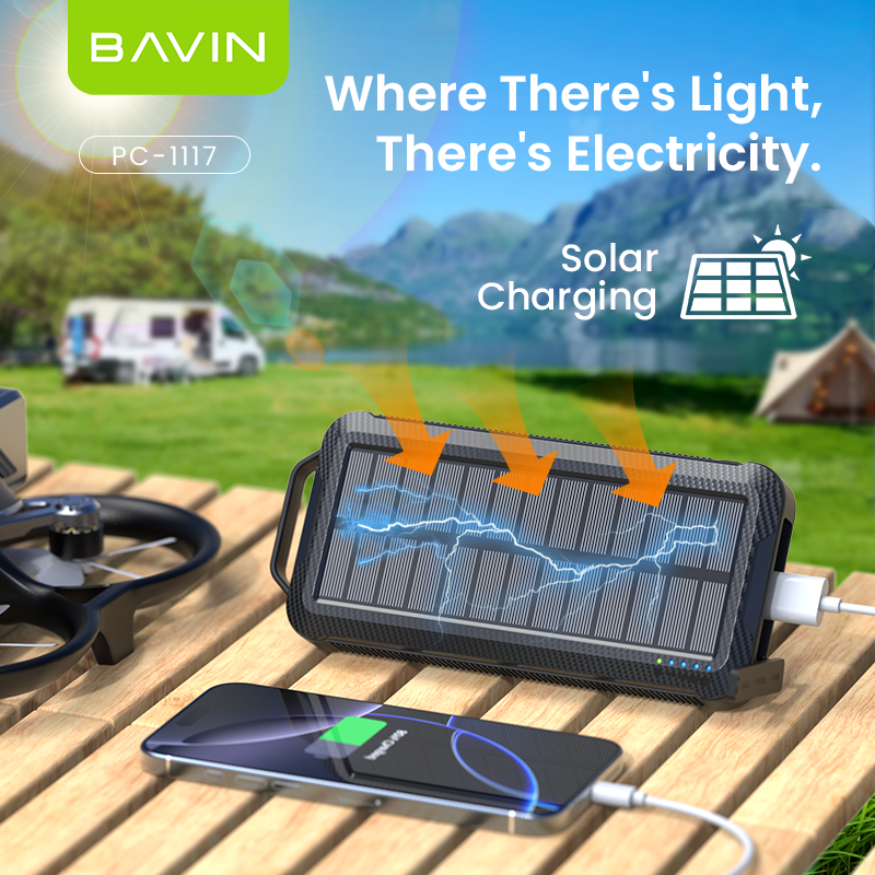 BAVIN PC1117 10000mAh Wireless Solar Powerbank w/ 6 Output Ports and Strong LED Light