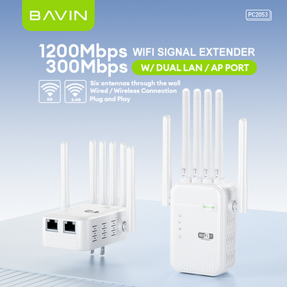 BAVIN C-PC2053 Wireless WiFi Repeater & Signal Extender (2.4G/5G, Up to 1200Mbps)