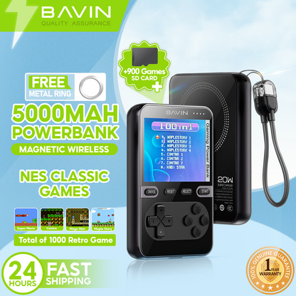 BAVIN Y-PC1200S 5000mAh Mini Portable Retro Game Console Powerbank Magnetic Wireless w/ Dual Type-C Cable + Memory Card