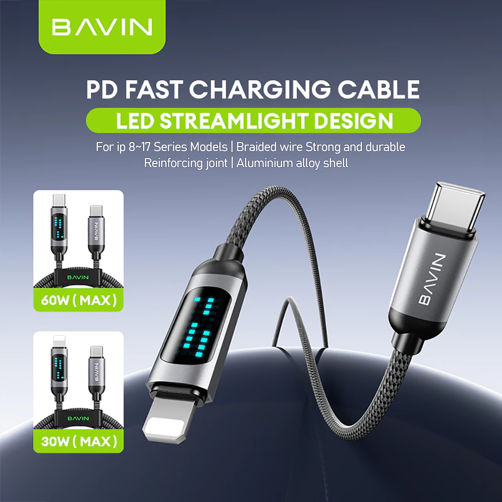 BAVIN U-CB377-XX Fast Charging Cable W/ LED Display & Nylon Braided