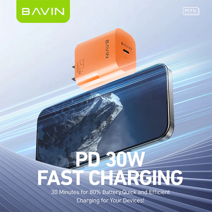 BAVIN PC916 30W PD Fast Charging Wall Charger Compatible for Type-C to Type C & Type-C to iPhone