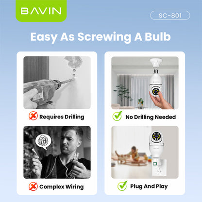 BAVIN SC801 Smart Security Lens Bulb CCTV Camera 3MP WiFi Camera w/Motion Tracking,Alarm System