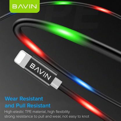 BAVIN U-CB139 2.4A Quick Charging Cable w/LED Light & Voice Control USB Data Cord for Micro & iPhone