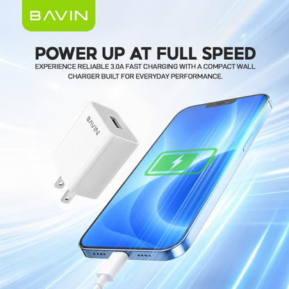 BAVIN PC658Y 3.0A Quick Charging Charger w/ 1 Meter Charging Cable for Micro / iPhone /Type-C