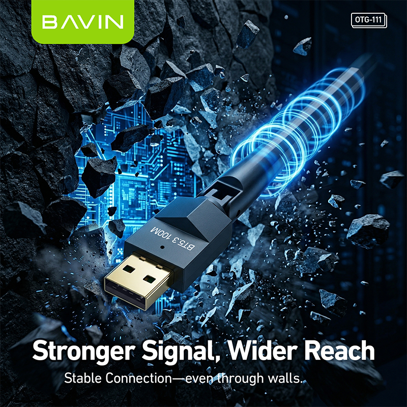 BAVIN O111 USB Bluetooth 100M Dongle Adapter Wireless Range for PC/Speaker/Laptops/Mouse/Keyboard/Music Audio Receiver