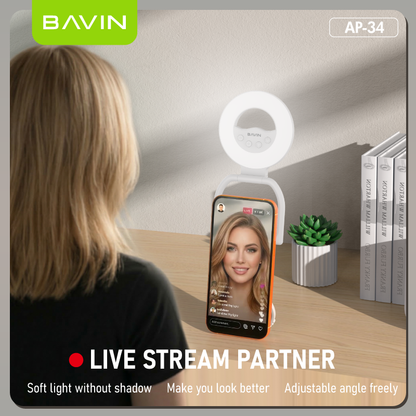 BAVIN P34 2-in-1 Portable Mini Magnetic Selfie LED Fill Light w/ Foldable Stand & 3 Brightness Modes