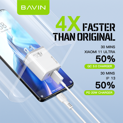 BAVIN PC828 / PC827 20W PD Fast Charging Charger Dual Type-C & USB Port Adapter for iPhone 16 Series