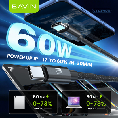 BAVIN CB429 2in1 Portable Fast Charging 60W PD Type-C Data Cable w/ Phone Lanyard for iPhone 17, Android